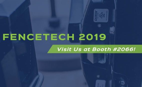 Green text on a blue background reads, "FENCETECH 2019: Visit us at booth #2066!"